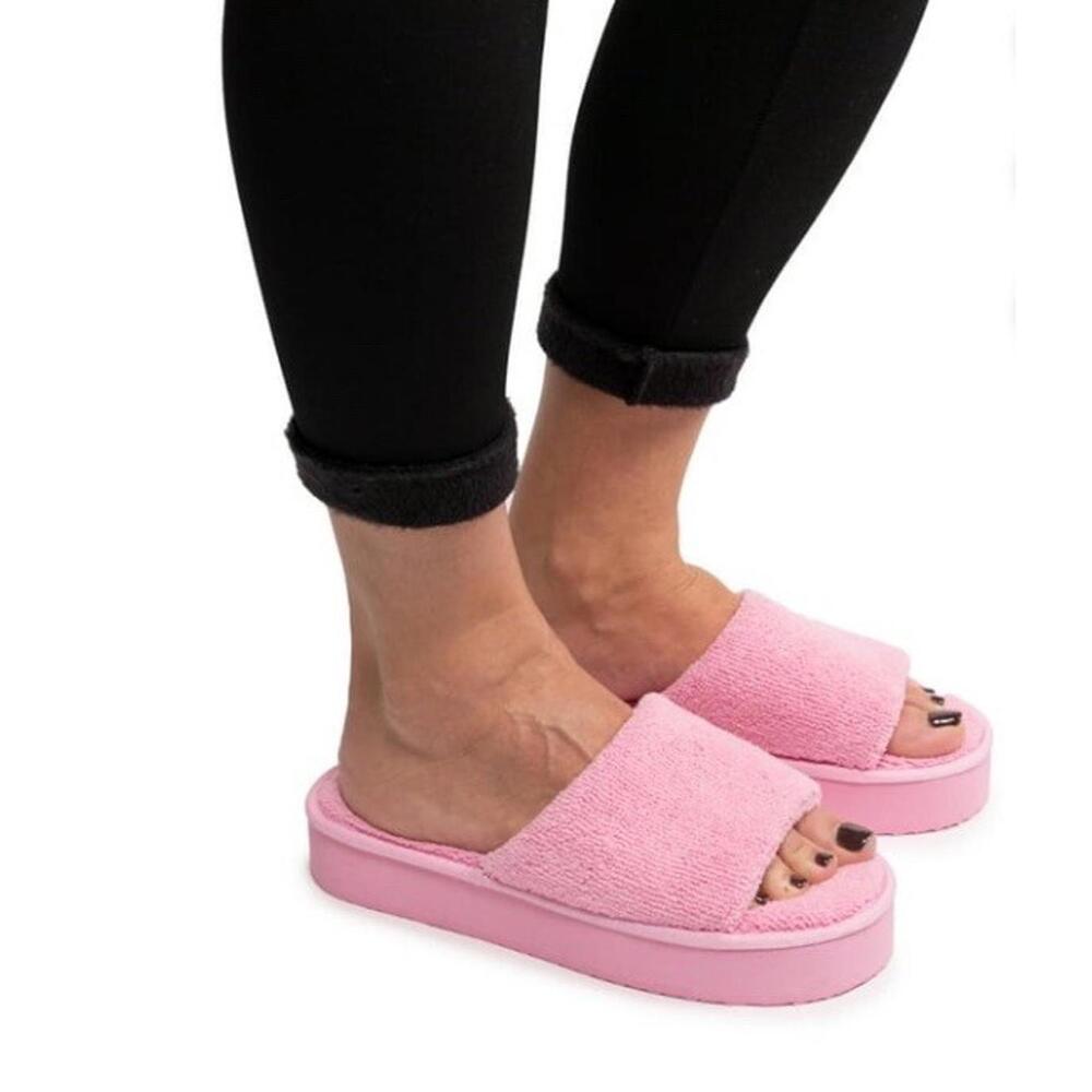 MUK LUKS Wms Terry Platform Slides. Pink NWT Sz 10 Breast Cancer, Valentines